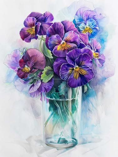 MAFANG 5D Diamant Painting Bunte Stiefmütterchen-Blumen-Kristall-Kunst-Sets，Rund，Voller Bohrer，Stickerei-Bilder，Kunsthandwerk Für Die Wanddekoration Zu Hause 40x50cm