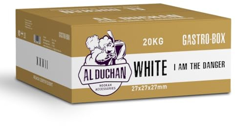 Al Duchan Shisha Kohle Naturkohle – Premium Kokoskohle für Wasserpfeife – 1KG, 4KG, 10KG, 20KG – Hohe Hitze, Lange Brenndauer (White 27x27x27mm 20KG)