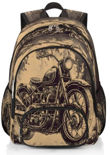 Rucksack im Vintage-Motorrad-Design, Mehrzweck-Rucksack für Kinder, Mädchen, Jungen, Männer, Frauen, Unisex, 18,4 l, Rucksack, Schule, Büchertasche, lässiger Laptop-Tagesrucksack, Tasche, farbig, XXL