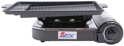 IMEX JYP-300E Portable Camping Gear Stove Gas BBQ Portable Grill Set 5 Piece Set with Grill Tray, Tongs, Knife and Carry Case, Stainless Steel Piezo Ignition