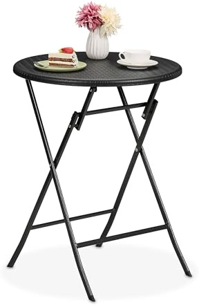 Relaxdays Gartentisch Rattan-Optik, rund, HxD: 75 x 60 cm, schwarz | Balkontisch