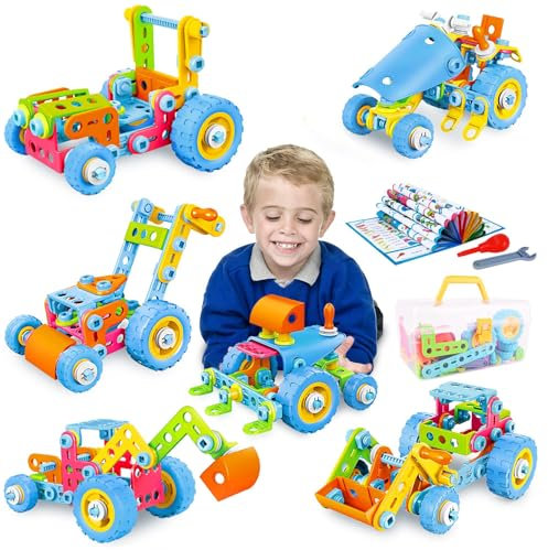 Konstruktionsspielzeug Geschenke für Kinder,6 in 1 Bausteine fuir Vorschulkinder, 118 Stück Kreatives Baukasten Lernspielzeug, Ingenieurblöcke Spielzeug für 3-10 Jährige Jungen & Mädchen Kinder