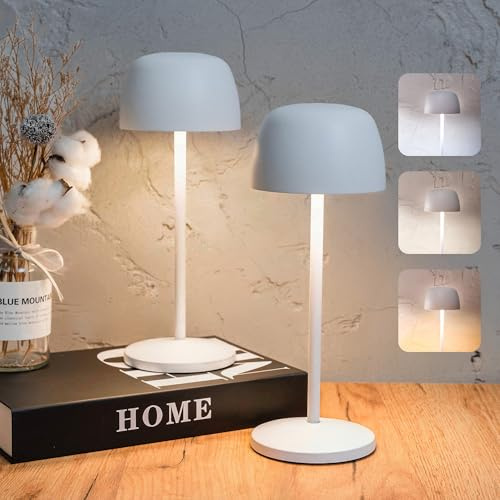 Kabellose LED Tischlampe 2er Set, Akku, Dimmbar, 3 Lichtfarben (Warm/Neutral/Kalt), USB-C, IP44, Touch – Black & Woods