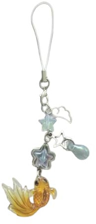 QIYUDUOLA Farbenfroher Fischstern-Perlen-Handy-Charm-Anhänger, handgefertigt, Acryl, modisches Accessoire für Damen und Mädchen, PK, 5.51inch