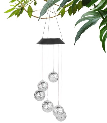 Bexdug Solar-Windspiele, Solar-Windspiel - Gartenbeleuchtung 6 LED-Kugeln Windglocke,wasserdichte Solarlicht-Windspiele, dekorative Sonnenwindlichter, Außenwindspiele für Garten, Terrasse