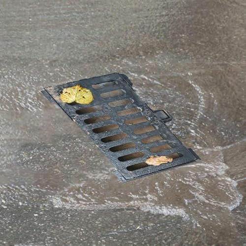 Canaletta Scolo Acqua Piovana Copertura per Fognatura Resistente in Ghisa, Robusta Copertura di Scarico Esterna Nera con Base e Rinforzo, Griglia di Scarico del Canale per Il Garage Sul Patio del Cort