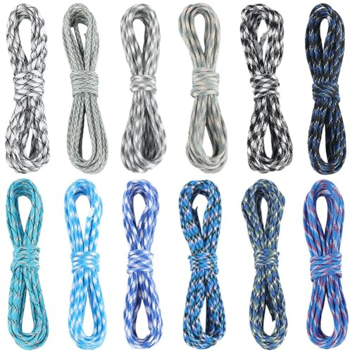 SOFPLATE 60M/196 Feet 12 Color Parachute Rope Cord Parachute Rope Craft Kit 4mm Colorful 550lb Spandex Cores Hank Keychain Combo Polyester Thread Cords for Jewellery Making Bracelet Necklace DIY Craft