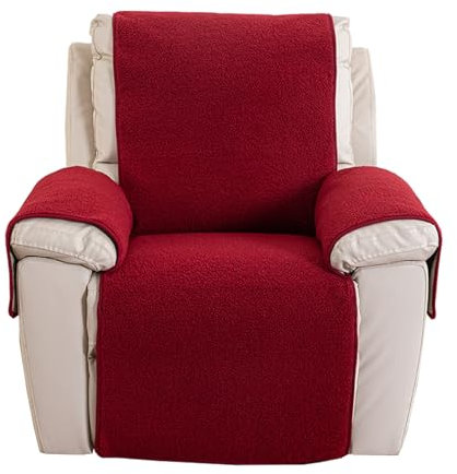 GIBZ Einteilig Sesselschoner aus Fleece mit Armlehne, Rutschfester Sesselüberwurf, Flauschig und Weiche Sesselbezug für Relaxsessel, Rot, 76x231cm