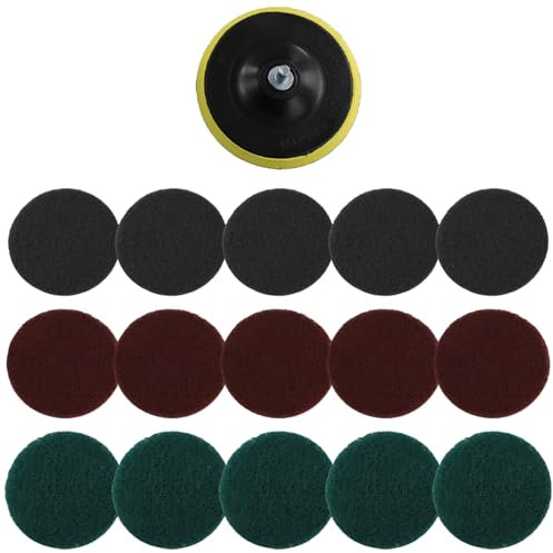 Reinscer 16Pcs 5Inch 3 Different Color Scrubbing Pads Drill Powered Brush Tile Scrubber Scouring Pads Cleaning Kit,Abrasive Buffing Pads Replacement 1 Pcs Hook Attachment for House Cleaning