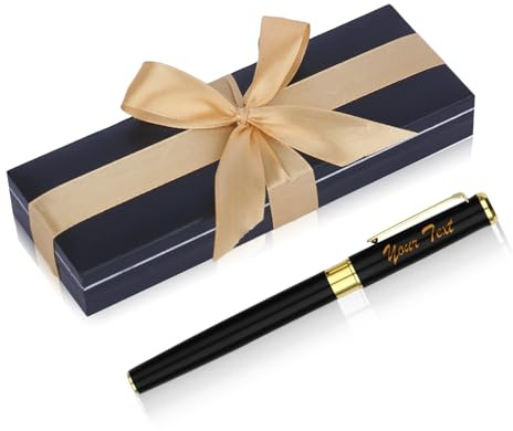 NGTSFLY Stylo Personnalisé avec Prénom Stylo Personnalisable Métallique avec Gravure Laser pour Homme et Femme Cadeau Personnalisé avec Coffret (Noir)