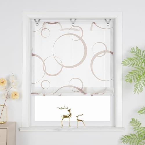 Joyswahl Raffrollo ohne Bohren Lichtdurchlässig Raffgardinen mit Ösen Wohnzimmer Fenster Vorhänge Ösenrollo für Fenster mit Hakenaufhängung Modern HxB 130 x 60 cm Braun 1 Stück