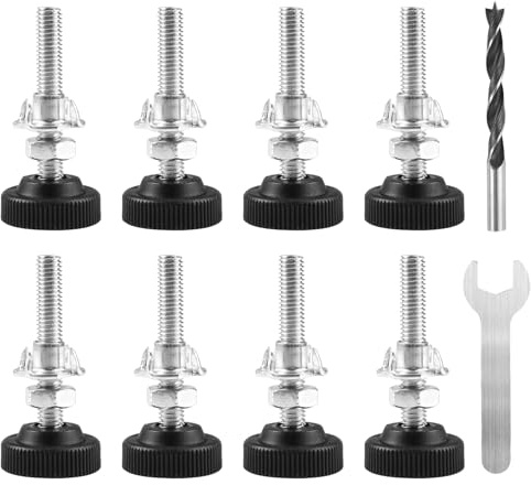 8 Stück Verstellschraube Möbelfüße, M8 x 50 mm Stellfüße, Verstellbar Regulierschraube Justierschraube, mit Einschlagmuttern, Kontermuttern und Metallbohrern, für Tischbeine Schrankbeine Sofa | Verstellbar Regulierschraube Justierschraube, mit Einschlagmuttern, Kontermuttern und Metallbohrern, für Tischbeine Sofa