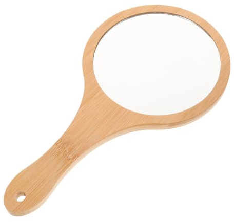 Healifty Specchio Trucco Portatile Piccolo Con Manico in Bambù Specchio Da Trucco Vintage Per Uso Domestico Specchietto Mano Carino Per Ragazze