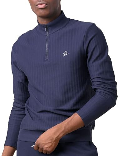 Enorsia Mens Funnel Neck Sweatshirt with Long Sleeve Casual Pullover Sweatshirt Solid Colour (UK, Alpha, L, Regular, Regular, Navy)