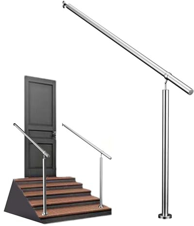 AICA Barandilla de escalera, Barandilla de entrada de acero inoxidable, ángulo de montaje ajustable, montaje en pared y suelo, para entradas, pasillos, interior y exterior, Plateado, 150x95 cm
