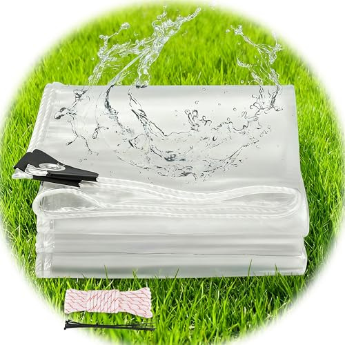 SUMORISE Transparente Plane mit Ösen,1.8 x 3m Durchsichtige Abdeckplane，wasserdichte Abdeckfolie als Regen, 320g/m² Abdeckplane Klare Abdeckfolie Windschutz Terrasse für Außenbereich