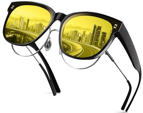konqkin TR90 Night Driving Glasses Men Women-Anti Glare Night Vision Glasses-Yellow Lens-Nighttime-Distance Glasses For Driving,H1
