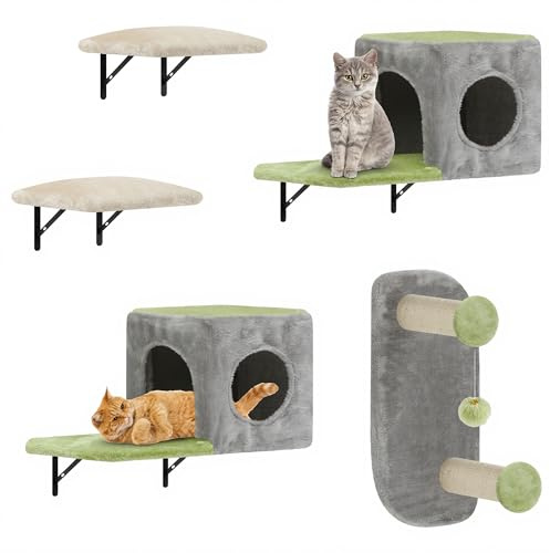 YITAHOME - Juego de 5 Muebles de Pared de Escalada robustos de Franela, Muebles para Gatos con casa, Cama y Columna de sisal para Dormir, Jugar y Relajarse