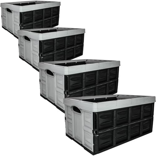 SUSTANIA Stabile Profi-Klappbox 4er Set - Faltbare Aufbewahrungsboxen 54x37x28cm 45L Sand/Schwarz - Stapelbare Transportkisten aus der EU