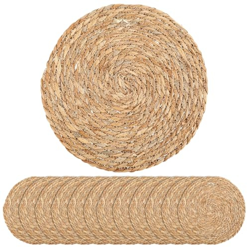 6 Stück Tischset Rund Geflochten 30 cm Platzset aus Wasserhyazinthe Hitzebeständig Rundes Tischset Telleruntersetzer Runde Platzdeckchen für Tischsets Teller Töpfe Teekannen Esstische (12 Stück, 30cm)