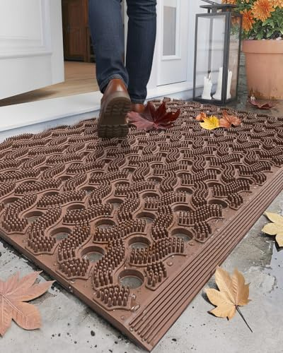 Color&Geometry Felpudo Exterior Antideslizante TPE 43x75 cm Marrón | Alfombra de TPE ultra resistente, anti-polvo, lavable, con conectores, sin olor, ideal para entrada, patio, jardín