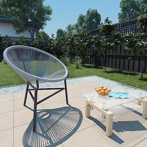 Tonture Garten-Mondstuhl aus Poly-Rattan, Grau, 69x66x87 cm, Robuster Outdoor Stuhl, Bequemer Balkonstuhl für Terrasse und Garten