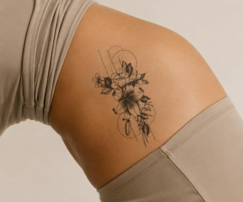 Schwarze Lilie (Schattentattoo) - Forever Never® | Temporäre Tattoos für Erwachsene - Hält bis zu 2 Wochen | vegan, wasserfest, EU-zertifiziert