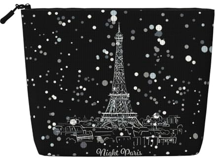 Night Paris Eiffel Tower Cosmetic Organizer Large Fake Hemp Bag, Water Resistant Zippered Pouch for Daily Travel