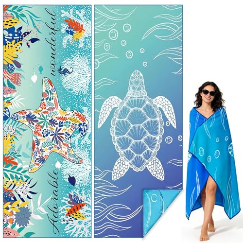 2PCS Serviette De Plage Microfibre,180x90 cm Serviette de Plage XXL | Serviettes Plage Anti-Sable Portable Légère et à Séchage Rapide,Serviettes Bain Microfibre pour Plage,Piscine,Yoga,Sport