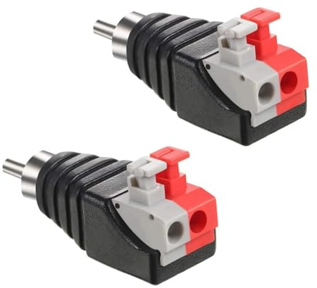 RCA to Speaker Wire Adapter 2 Pack – Audio Male Connector Plug for CCTV Security Systems – Spring Press Terminal Block for Home Theater & Subwoofer Installation – Solderless Audio Video Converter