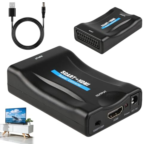 Scart auf HDMI Adapter mit USB-Kabel, Konverter Audio Video Übertragung | 1080P/720P, für TV, Monitor, Projektor, Kompatibel mit DVD-Player, Set-Top-Box, Spielkonsole