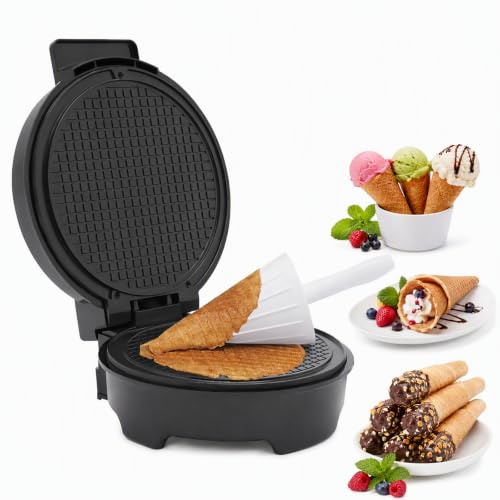 Gofrera eléctrica de 1200 W, 220 – 240 V, redonda, para helados, con cuernos, para helados, para hacer gofres de helado, bolsas de gofres