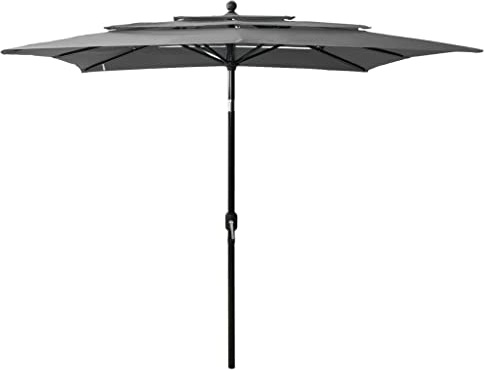hliofuir Ombrellone quadrato da giardino con manovella, 2 x 2 m, con funzione di piegatura, 3 strati, con palo in alluminio da 38 mm, ombrellone da balcone per terrazza e giardino, antracite., 2 x 2 m