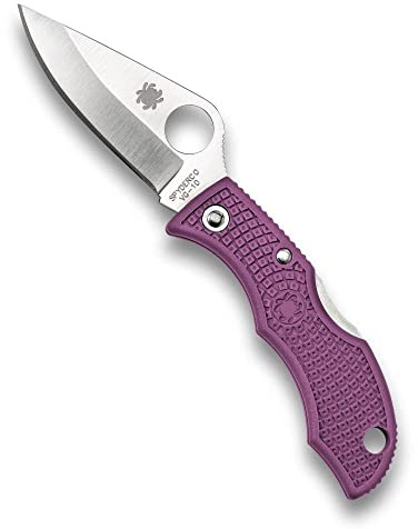 Spyderco Ladybug 3, Purple FRN Handle, Plain | 11,13 cm Gesamtlänge, 4,8 cm VG-10 Stahlklinge, lila FRN-Griff, Rückenverriegelung, Säbelmahlwerk