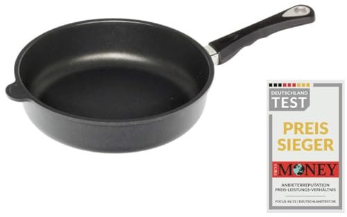 AMT Gastroguss Bratpfanne, 26 cm Ø, 7 cm hoch, Schmorpfanne, fester Stiel, induktionsgeeignet, Lotan® Antihaft-Veredelung, Gusspfanne (Aluguss), AMZN-I-726