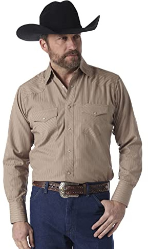 Wrangler herr sport western två fickor långärmad snap-skjorta western, Mörk solbränna, S