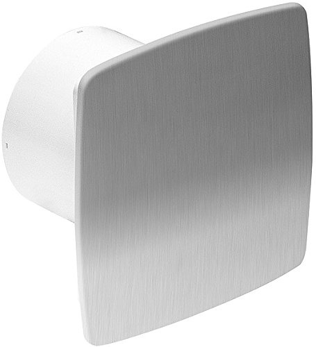 MKK Edelstahl Design Badventilator Ø 100 mm Feuchtigkeitssensor Timer Nachlauf und Rückstauklappe Lüfter Ventilator Front Wandlüfter Badlüfter Ventilator Einbaulüfter Bad Küche leise 10 cm