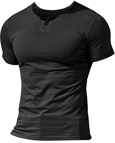 Herren Henley Beiläufig Kurzarm T-Shirt Single Taste Knopfleiste Einfacher V-Ausschnitt Hemden Baumwolle | Herren Henley-Shirts,sportlich tailliert,Bodybuilding-Oberteile, schmal geschnitten Training, muskelbetonte