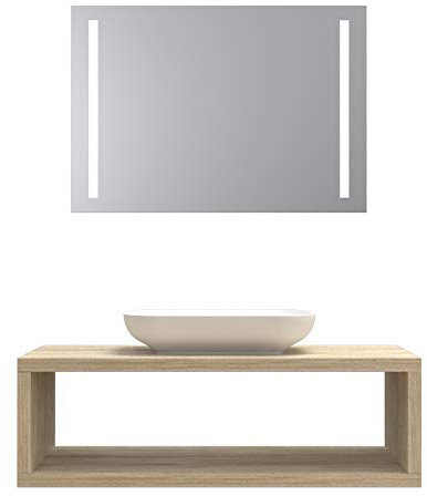 Corsica mobile completo arredo bagno in legno in diverse finiture - design 100% made in Italy compreso mensola - lavabo - staffe invisibili - specchio (Rovere vintage)