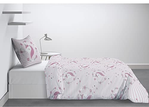 Les Ateliers du Linge - Parure Rina pour lit Enfant – Housse de Couette 140x200 cm et 1 taie d'oreiller 63x63 cm – Motif imprimé Licorne Rose