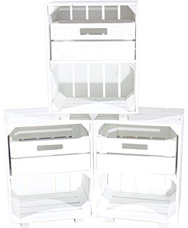 Obstkisten Online 3 Stück Weißer Nachttisch mit Schublade 30,5cm x 40cm x 54cm Nachtschrank Tisch Regalkiste Apfelkisten Obstkisten Weiss Shabby chic weiße Ablage Landhaus Weinkisten modern