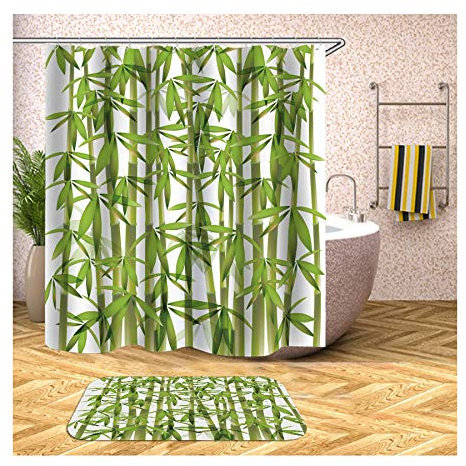 Daesar Bambus 40x60 Badematten rutschfest Waschbar 120x180 cm Bad Vorhang für Badezimmer, Badematte 2 Teilig Set