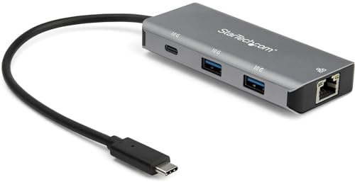 StarTech.com 3 Port USB C Hub with Gigabit Ethernet RJ45 GbE Port - 2x USB-A, 1x USB-C - SuperSpeed 10Gbps USB 3.1/3.2 Gen 2 Type C Hub Adapter - USB Bus Powered - Aluminum - Works w/TB3 (HB31C2A1CGB) | 1x USB-C port, Jumbo Frames, VLAN Tagging, 15W shared power, Attached 9.8in 25cm cable, Windows macOS Linux
