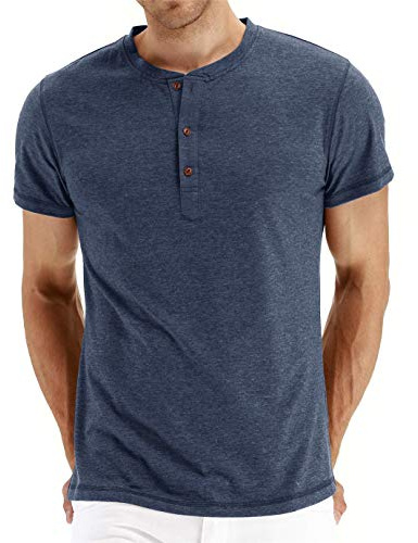 Cabeen Henley Uomo T-Shirt Manica Corta Casuale Maglietta Cotone con Bottoncini Collo Grandad