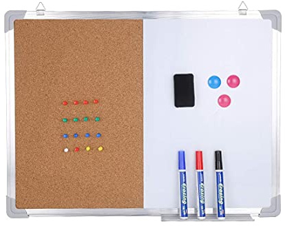 24“*18” Combo Boards Hanging Board Half Cork Half whiteboard for Home Office Desk Dry Erase with 1 Magnetic Dry Eraser, 3 Markers, 3 Magnets and 16 Thumb Tacks