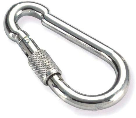 Constrabo | 2X Karabiner mit Schraube 90x9 mm | DIN 5299 C | Stahl Verschlusskarabiner 250 kg | Schnapphaken & Schraubverschluss | Feuerwehr-Karabinerhaken groß, Schraubkarabiner SIcherheitskarabiner