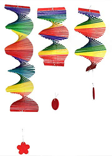 Weiqiao® - Girandola a spirale, in legno, con girandola a vento, da appendere, decorazione per feste, giardino, interni ed esterni, 2 pezzi