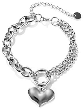 OSTAN Bracelet femme en acier inoxydable Bracelets avec pendentif coeur (Argent)