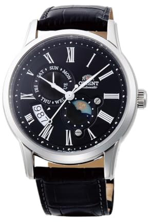 Orient Automatik Herren Armbanduhr aus Edelstahl und Leder in der Farbe Silber-Schwarz 43mm, Wasserdichtigkeit: 5Bar, RA-AK0010B10B