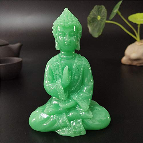 VVW&LIU Leuchtende Meditation Buddha Statue Künstliche Jade Stein Ornament Buddha Skulptur Figuren Leuchtende Hausgartendekoration,Hellgrün